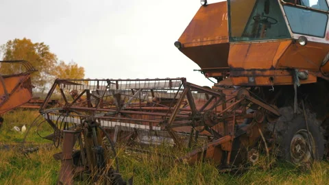 Old rusty combine. Stock Footage 97323344