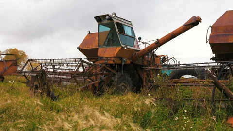 Old rusty combine. Stock Footage 97323461