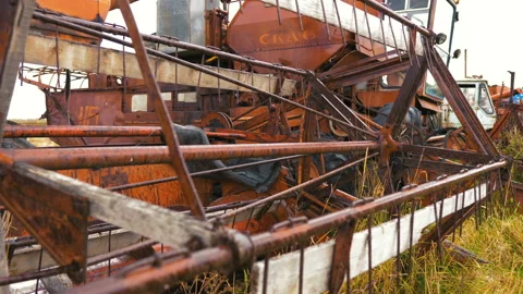 Old rusty combine. Stock Footage 97323591