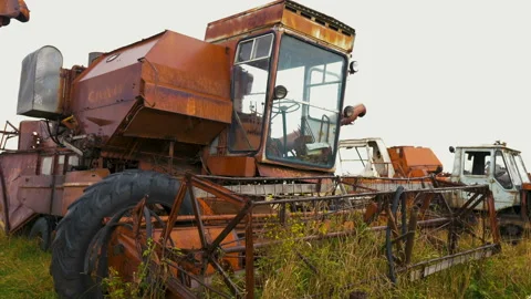 Old rusty combine. Stock Footage 97323764