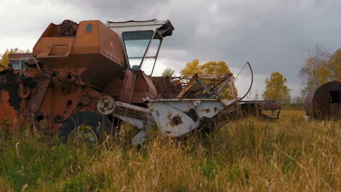 Old rusty combine. Stock Footage 97325995