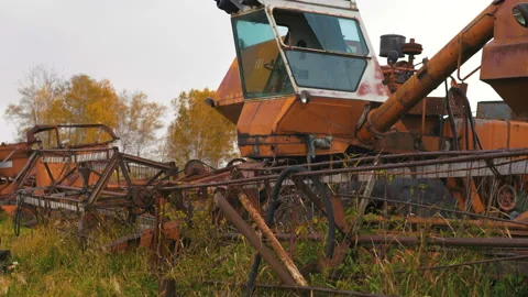 Old rusty combine. Stock Footage 97326289