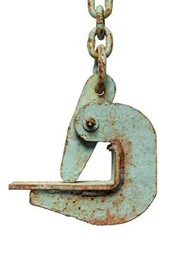 Old rusty construction crane hook and chain Stock Photos