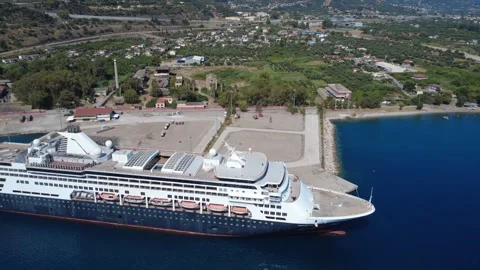 Old rusty cruise ship docked at harbor Stock Footage 314955564