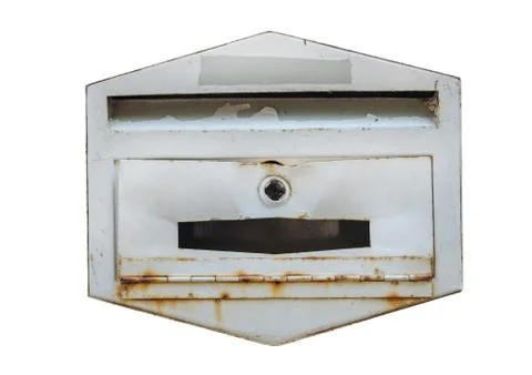 Old rusty dirty broken mailbox isolated white background Stock Photos
