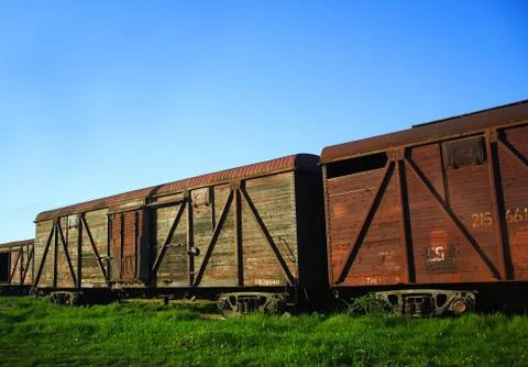 Old rusty freight train carts Stock Photos