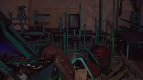 Old Rusty GYM Equipment Training Bodybuilding Workout Stock-Footage 118650870