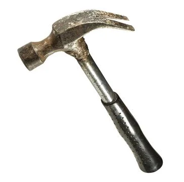 Old rusty hammer with a nail puller. Isolated on a white background Stock Photos
