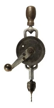 Old rusty hand drill. Isolated on white background Stock Photos
