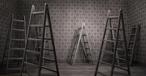 Old rusty interior with many ladders Stock Photos