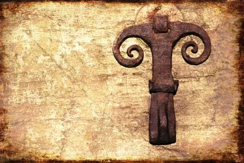 Old rusty iron door knocker Stock Illustration