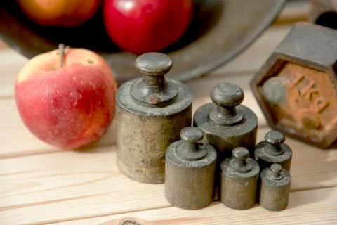 Old rusty iron scale weight Stock Photos