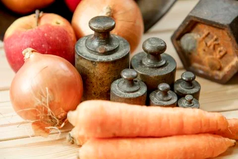 Old rusty iron scale weight Stock Photos