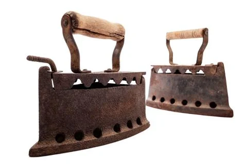 Old rusty iron on a white background. Ironing. Foto stock