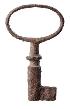 Old rusty key isolate on a white background, rust, metal. Stock Photos