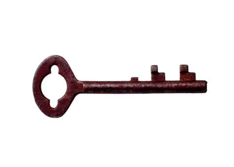 Old rusty key isolated on a white Foto stock