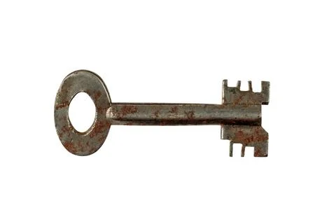 Old rusty key isolated on white background Stock Photos
