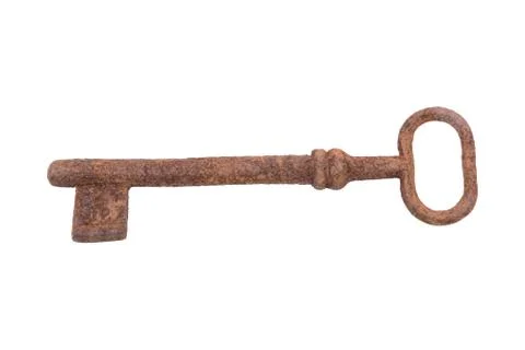Old rusty key on a white background 스톡 사진