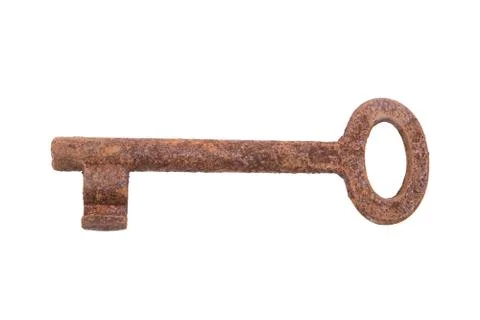 Old rusty key on a white background Stock Photos
