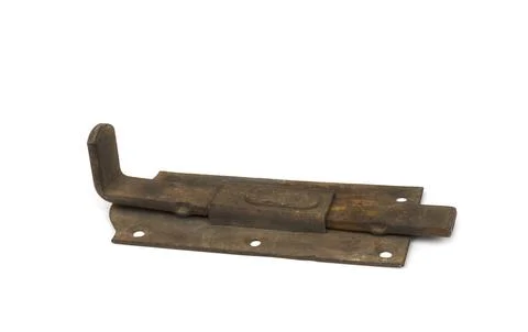 Old rusty latch for a barn on a white Stock Photos