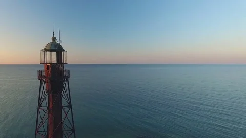 Old rusty lighthouse on the island Dzharylgach Stock Footage 77715930
