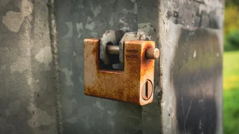 An old, rusty lock on the door Stock Photos