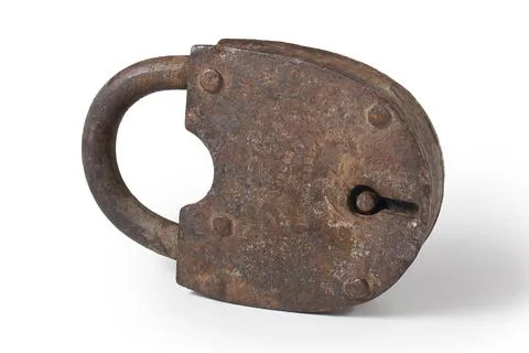 Old rusty metal lock on a white background Stock Photos