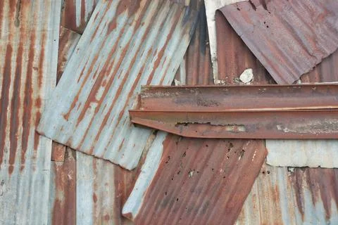 Old rusty metal roofing sheets, full frame background Stock Photos