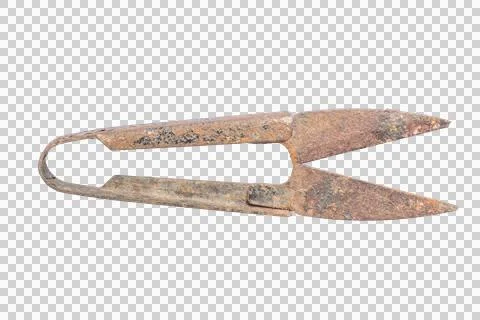 Old rusty metal thread snips sewing tool shears on a transparent background Stock Photos