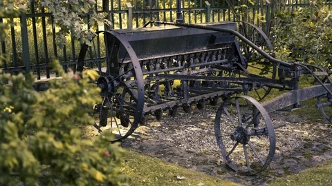 Old rusty mowing machine - farm equipement Stock-Footage 94316066