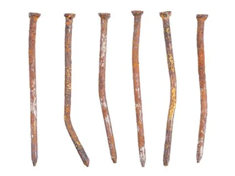 Old rusty nails close-up, isolated on white Stock Photos