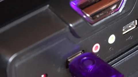 Old rusty outdated obsolete desktop computer and memory stick usb remove 4K Stock Footage 70483937