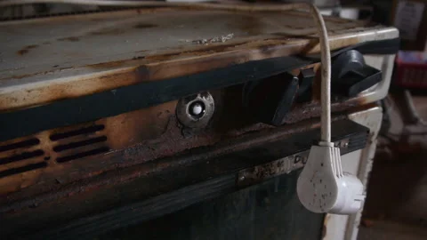 Old Rusty Oven In The Attic Closeup Stock Footage 119441189