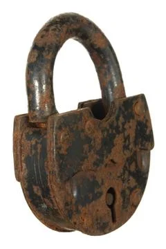 Old rusty padlock isolated on white background. Stock Photos