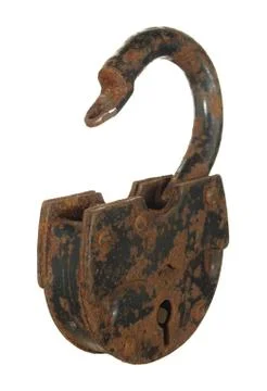 Old rusty padlock isolated on white background. Stock Photos