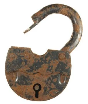 Old rusty padlock isolated on white background. Stock Photos