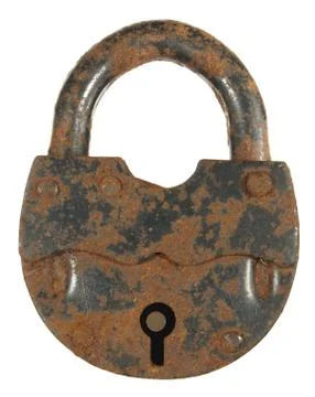 Old rusty padlock isolated on white background. Stock Photos