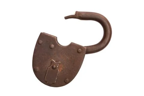 Old rusty padlock isolated on white background. Stock Photos