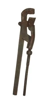 Old rusty pipe wrench isolated on white background. Foto stock