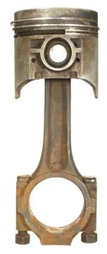 The old rusty piston with a rod isolated on a white background Foto stock