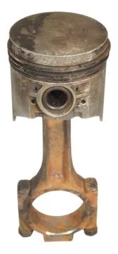 The old rusty piston with a rod isolated on a white background Stock Photos