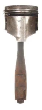 The old rusty piston with a rod isolated on a white background Stock Photos