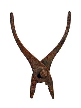 Old rusty pliers lying alone in a workshop setting show the passage of time.. Foto stock