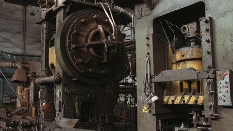 Old rusty press at the destroyed plant Stock Footage 97070626