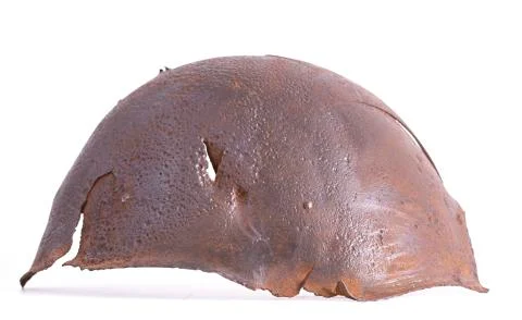Old rusty a protective helmet of the German soldier of the Second World War Stock Photos