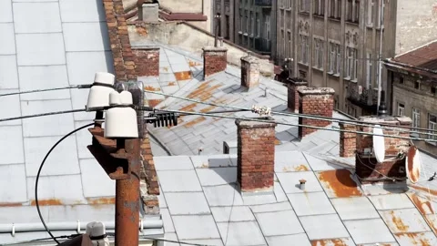 Old Rusty Rooftops and Chimneys in Historic European City. 動画素材 312017638