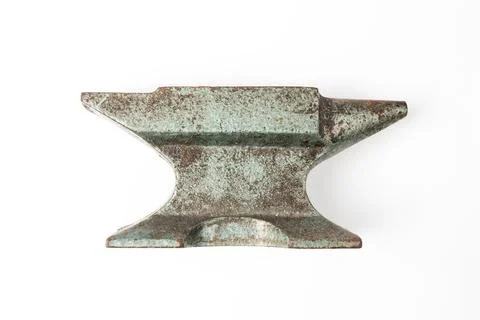 Old rusty rugged anvil foundry isolated white. Stock Photos
