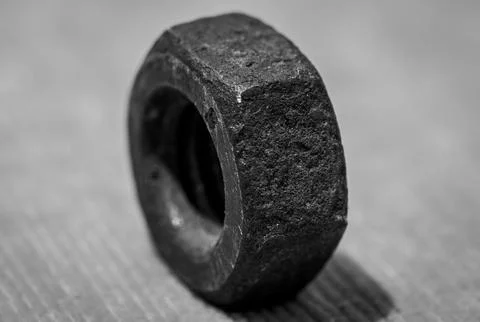 Old rusty screw nut macro close up shot black and white Stock Photos