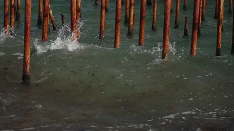 Old rusty sea pier from iron pipes. Stock Footage 100199836