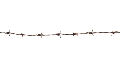 Old rusty security barbed wire fence isolated on white background Stock Photos